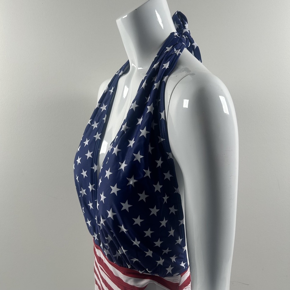 Aqua Eve Swimsuit Womens Medium USA Flag Star Stripe Halter One Piece Patriotic - Picture 9 of 13
